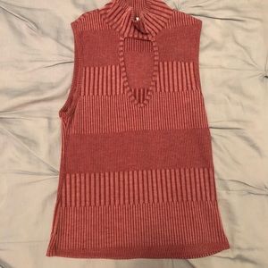 Crop pink shirt key hole high neck